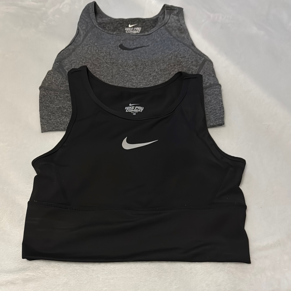 Nike Women's Black/ Gray Pro Combat Sports Bras (2) SZ L nvr worn/no tags